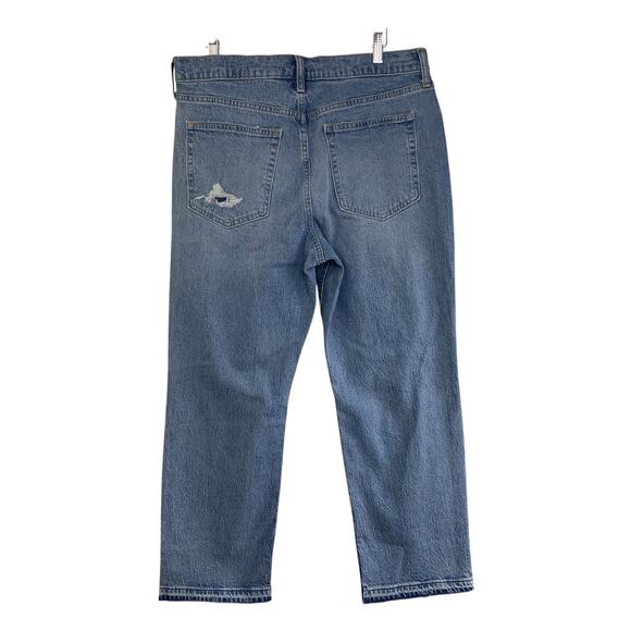 Gap Denim Jeans Size 32 14 S Cheeky Straight High Rise Blue Holes Med Wash NEW - Picture 2 of 12